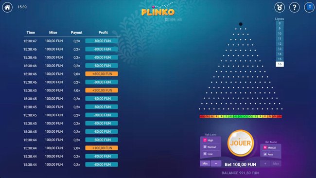 Konfiguration für Highroller-Spieler Plinko Madness Bonus