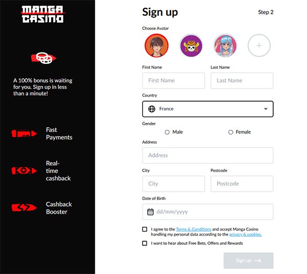 Registrieren Manga Casino
