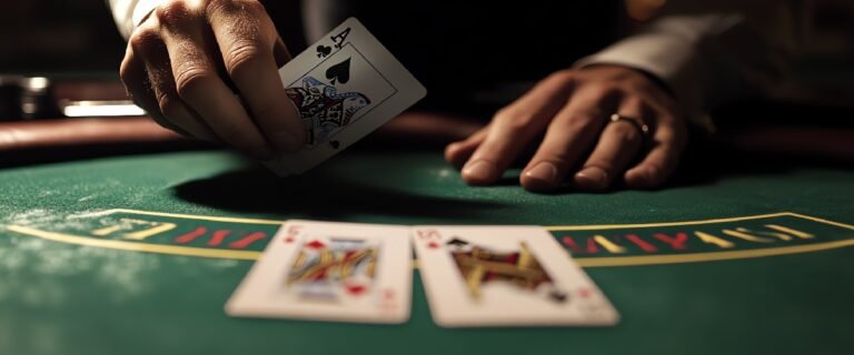 Artikel die Ranges beim Poker, Dealer, der Karten auf einem Pokertisch austeilt