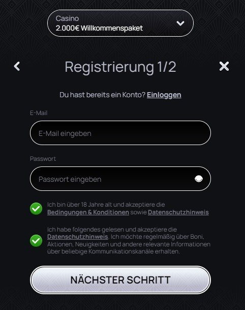Casinova registrierung schritt 2